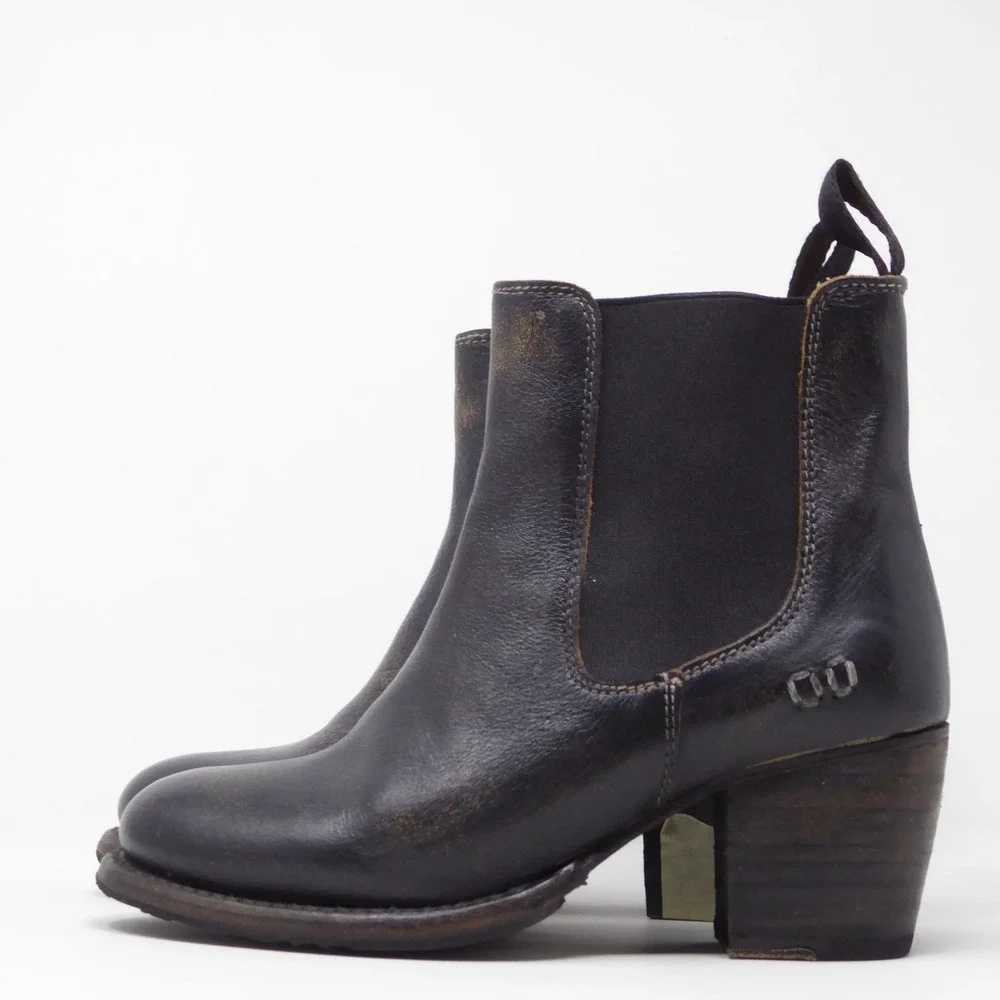 Bed Stu Womens Lorn Chelsea Boots Black Leather Distressed Block Heel 6.5